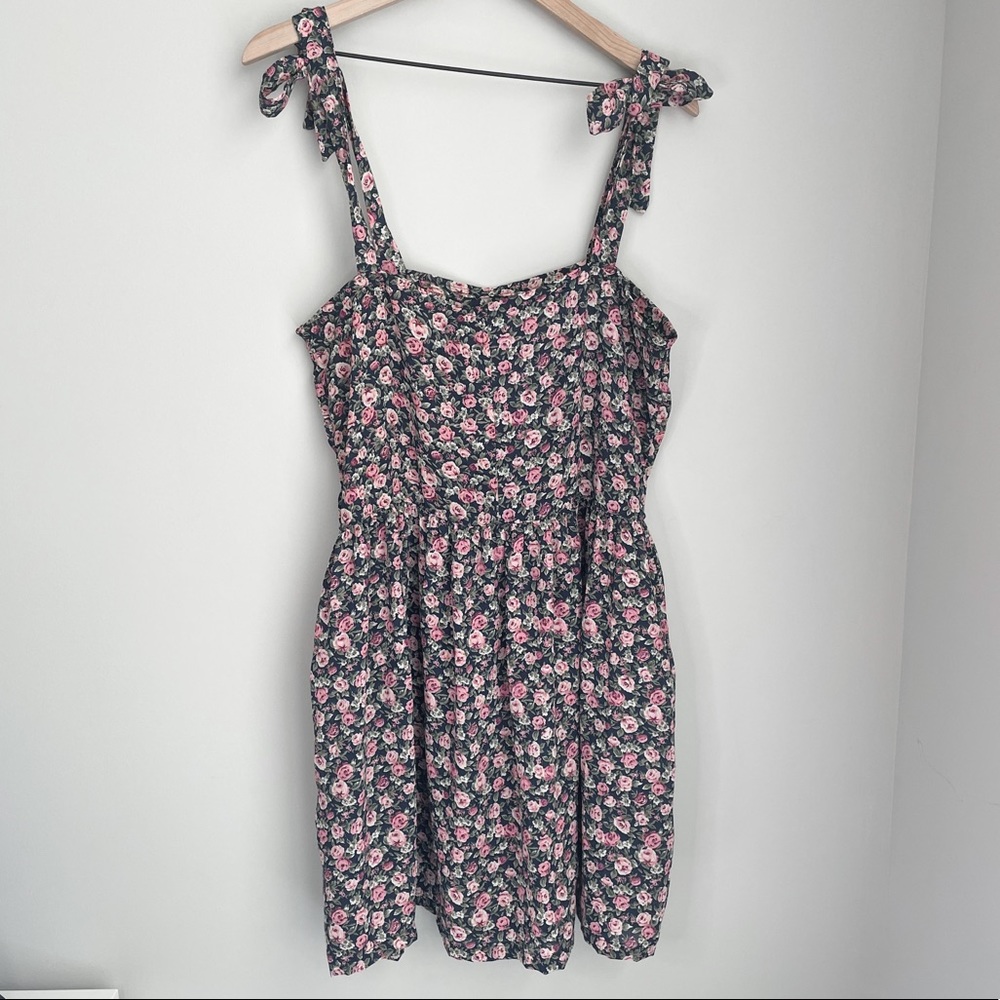 Vintage Floral Mini Sundress Bow Tie Straps Size Large